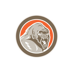 Angry Gorilla Head Circle Retro