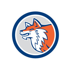 Red Fox Head Pouncing Circle Retro