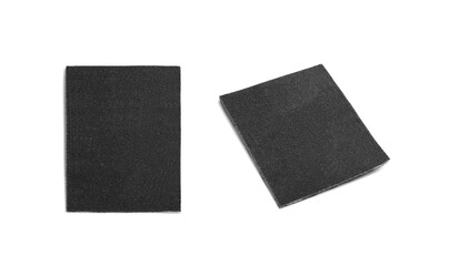 Blank black clothing labels on white background, collage