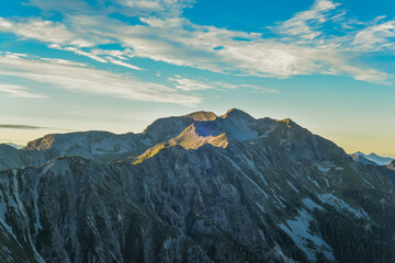 Panoramic View Of The Holy Ridge Aand Glacial Cirque At Sunrise On The Trail To North Peak Of Xue...
