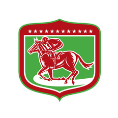 Jockey Horse Racing Side Shield Woodcut