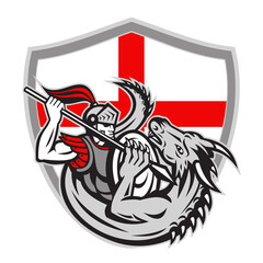 English Knight Fighting Dragon England Flag Shield Retro