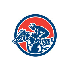 Jockey Horse Racing Circle Woodcut Retro