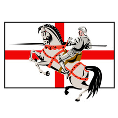 Obraz premium English Knight Lance Horse England Flag Side Retro