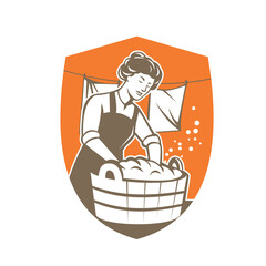 Housewife Washing Laundry Vintage Retro
