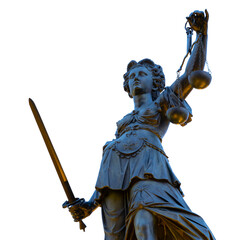 Lady justice or justitia - detail of a golden statue holding balance scales - law jurisprudence and impartiality symbol - obrazy, fototapety, plakaty
