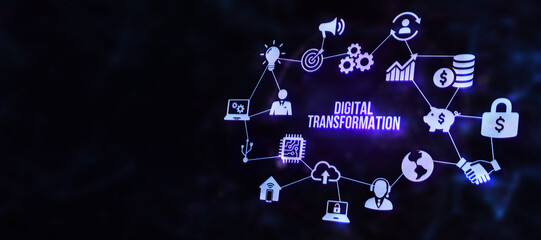 Internet, business, Technology and network concept.Concept of digitization of business processes and modern technology. Digital transformation. 3d illustration.