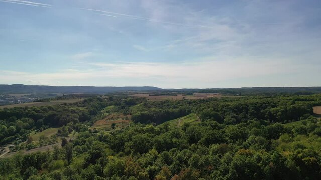 Natural landscape with forests and farmland near Heilbronn in southern Germany in summer, Baden-Württemberg