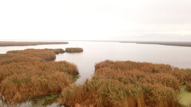 Aerial view of Eber lake in Afyonkarahisar.4K Footage in Turkey