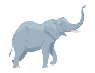 Gray african elephant. Large exotic animal with tusks, trunk and fangs. Mammal from savanna and jungle. Design element for kids encyclopedia. Cartoon flat vector illustration on white background