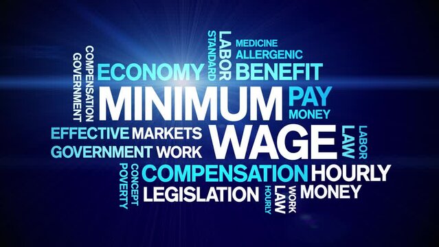 Minimum Wage Animated tag word cloud;text design animation kinetic typography seamless loop.