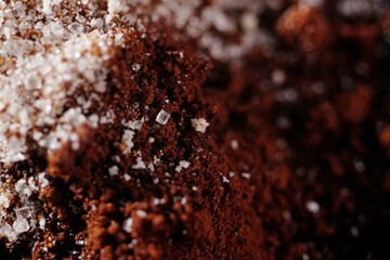 Macro texture of instant coffee with sugar and creamer