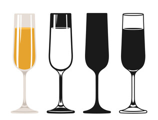 Wineglass sign champagne, sparkling wine set. Glass design symbol, silhouette, icon, stamp engraving alcohol beverages. Winemaking advertisement design for cafe, bar restaurant menu, invitation party