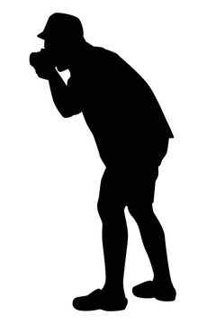 recommend clip art: Tourist is taking picture with a camera silhouette vector on white background