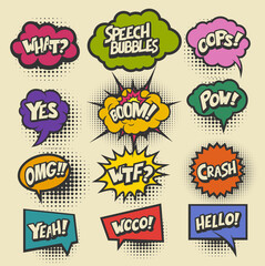 Pop art comics book magazine, speech bubble, balloon, vintage style box message