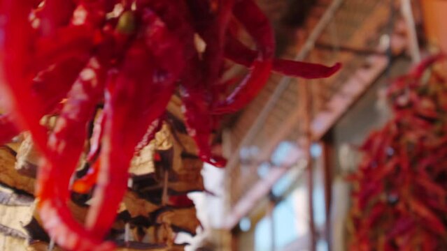 close-up view of dried chili peppers