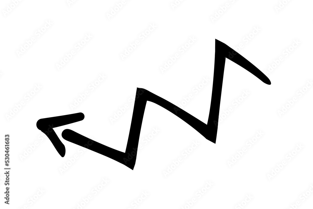 Poster abstract hand drawn arrow. icon or sticker with black pointer in zigzag shape with corners. design e