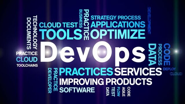 DevOps animated tag word cloud;text design animation kinetic typography seamless loop.