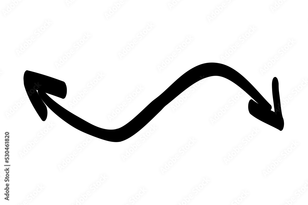Poster abstract hand drawn arrow. thin curved double sided direction indicator. pointing right and left. de