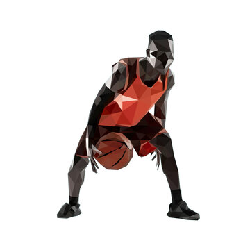 professional basketball player in sportswear with moving ball action low poly