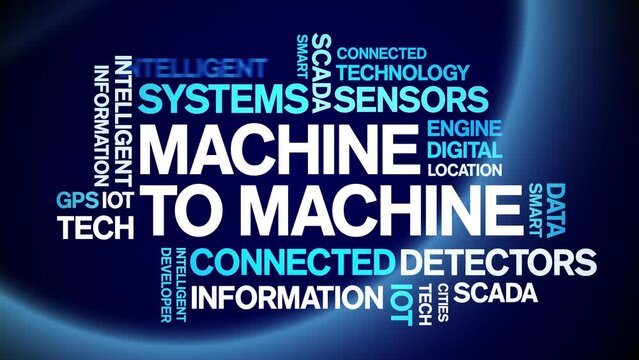 Machine to Machine animated tag word cloud;text design animation kinetic typography seamless loop.