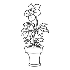Funny flower cartoon coloring page illustration vector. For kids coloring book.