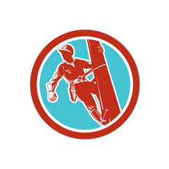 Power Lineman Repairman Electrician Climbing Retro