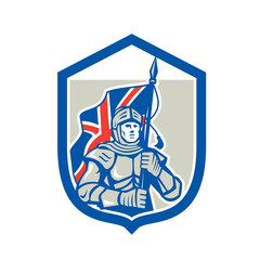 Knight Holding British Flag Shield Retro