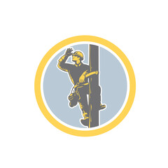 Power Lineman Telephone Repairman Looking Saluting Retro