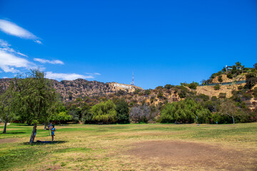 a gorgeous summer landscape in the Hollywood hills with the Hollywood sign on the hillside...