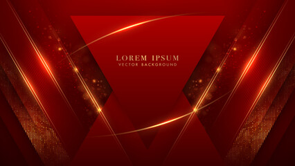 Red triangle with golden line, sparkle glowing effect, shine dots, and bokeh elements on red background