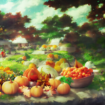 rich harvest in idyllic autumn scene