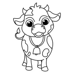 Fototapeta premium Cute cow cartoon coloring page illustration vector. For kids coloring book.