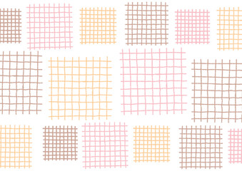 手描きのチェック模様の背景（デコボコの線）茶色