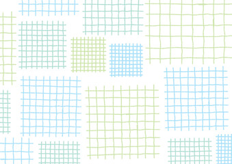 手描きのチェック模様の背景（デコボコの線）緑