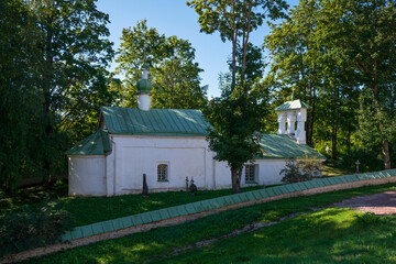 View of the Church of Sergius of Radonezh and Nikander of Pskov on a sunny summer day, Stary Izborsk, Pskov region, Russia - obrazy, fototapety, plakaty
