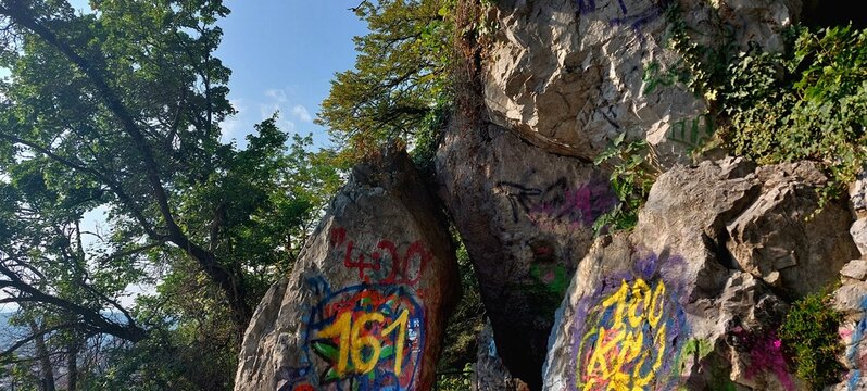 Graffiti on Rocks on a Mountain in Graz