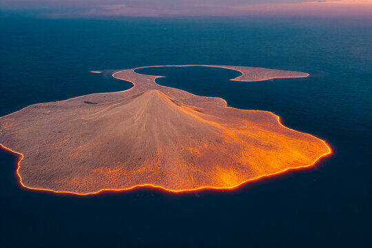 An aerial view of a volcanic island