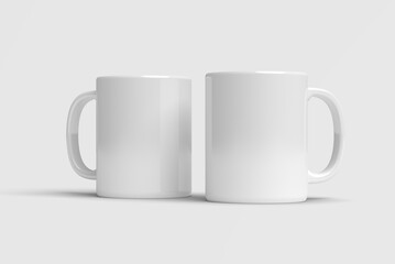 Two mugs mockup on white 3d rendering front view