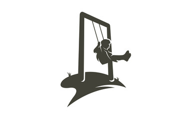 Boy Playing Swing Logo Design Template