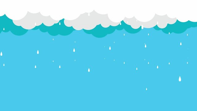 Animated drops of rain from cloud and thunderstorm. Vector animated graphic cartoon