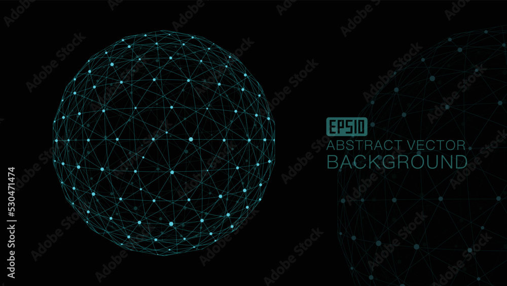 Poster spherical science and technology vector background connected by dots and lines, three-dimensional ab
