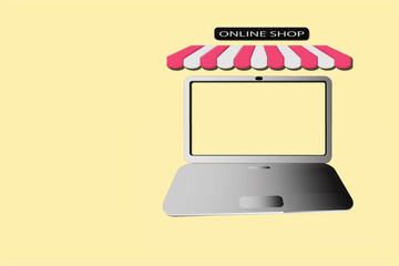 3d laptop for sale online on cream background for illustration or business