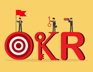 OKR, objective and key result framework. goal setting or define measurable target for business concept