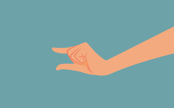 Hand Making a Small Symbol Gesture Vector Cartoon Illustration. Person showing an approximate measurement of a tiny little thing
