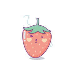 Strawberry character cute cartoon kawaii vector illustration