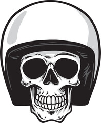 Skull Head Vintage Biker Skull with Helmet and Wings