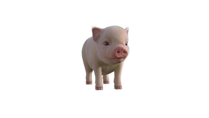 Fury The Piglet poses for your illustrations. Cartoon Figure Photo-realistic illustration for collage isolated on a white background. 3d rendering, 3D illustration.