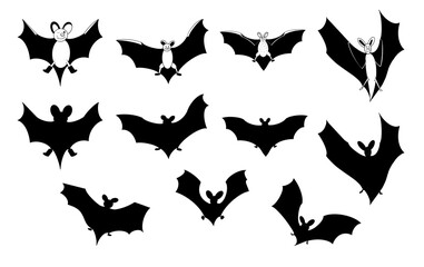 Illustration bats silhouette set isolated