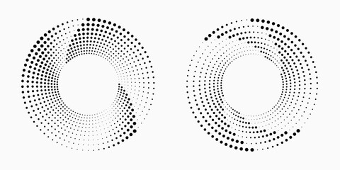 Halftone circular frame logo set. Circle dots isolated on the white background. Fabric design element. Halftone circle dots texture. Vector design element for various purposes.